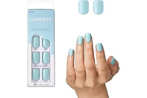 KISS imPRESS Color Press-On Manicure, Gel Nail Kit, PureFit Technology, Short Length, “Mint To Be”, Polish-Free Solid Color Mani, Includes Prep Pad, Mini File, Cuticle Stick, and 30 Fake Nails