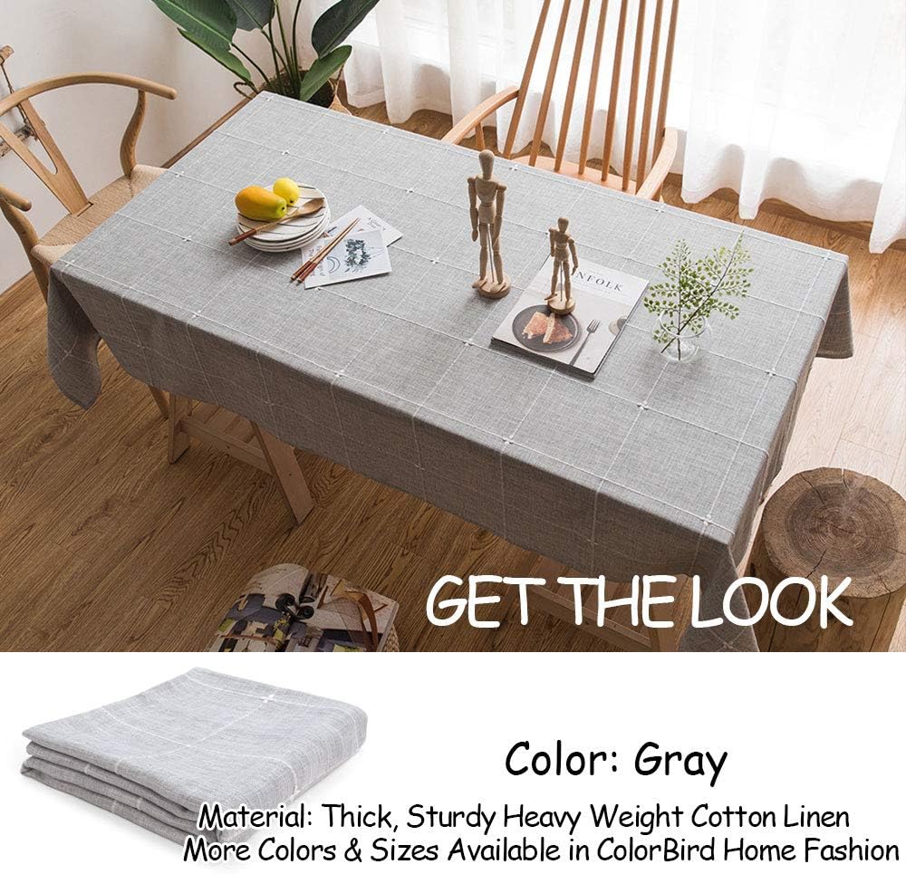 ColorBird Solid Embroidery Lattice Tablecloth Cotton Linen Dust-Proof Checkered Table Cover for Kitchen Dinning Tabletop Decoration (Rectangle/Oblong, 52 x 86 Inch, Gray): Kitchen & Dining
