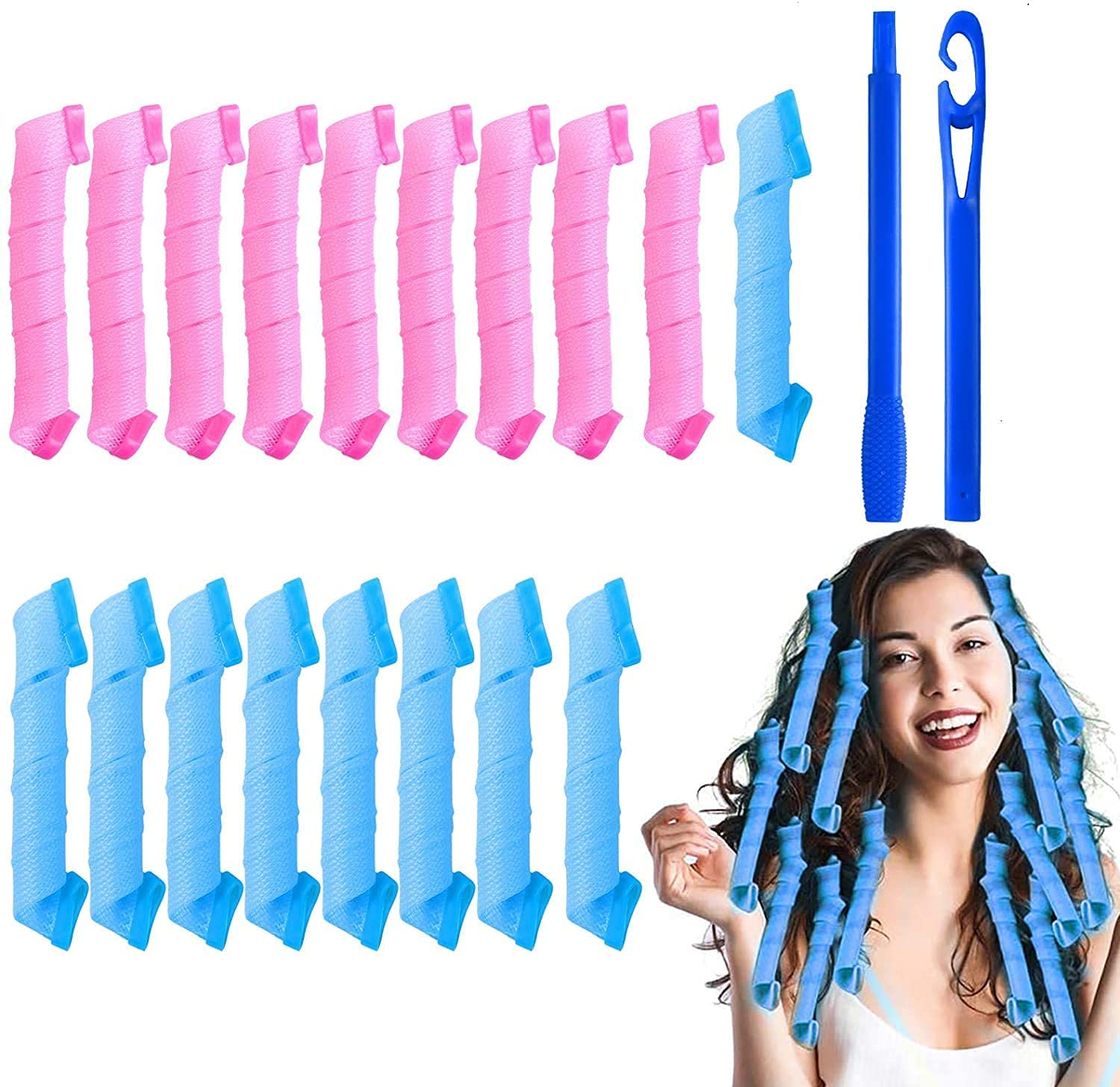 URAQT Hair Curlers Styling Kit, 30cm Hair Rollers, Heatless Spiral Curls Wave Style Rollers for Setting Hair with Styling Hooks, No Damage DIY Hair Styling Tools for Long & Short Hair (18 Pcs) — image 1