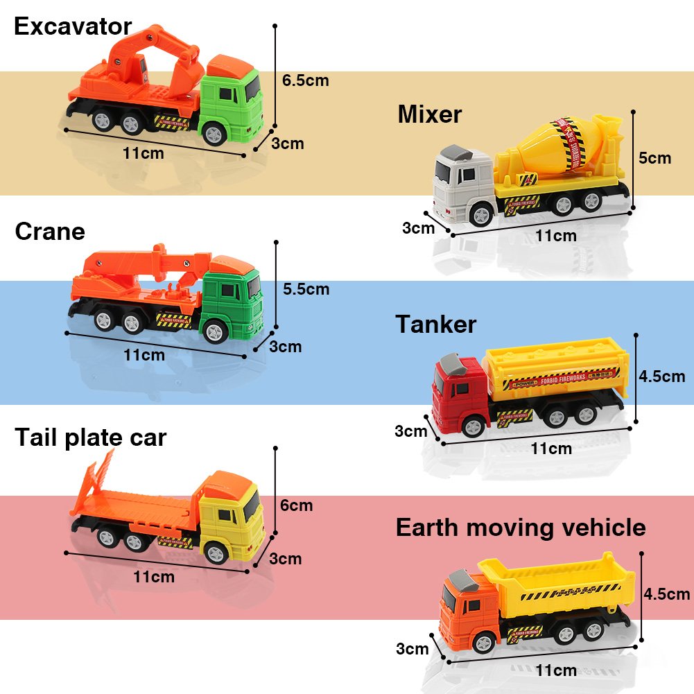 Nuheby Toy Cars 12pcs Push and Go Friction Cars Pull Back Cars Digger Crane Dumper Tanker Toy Mixer Toy Truck Vehicle Engineering Car Model for Kids 3+