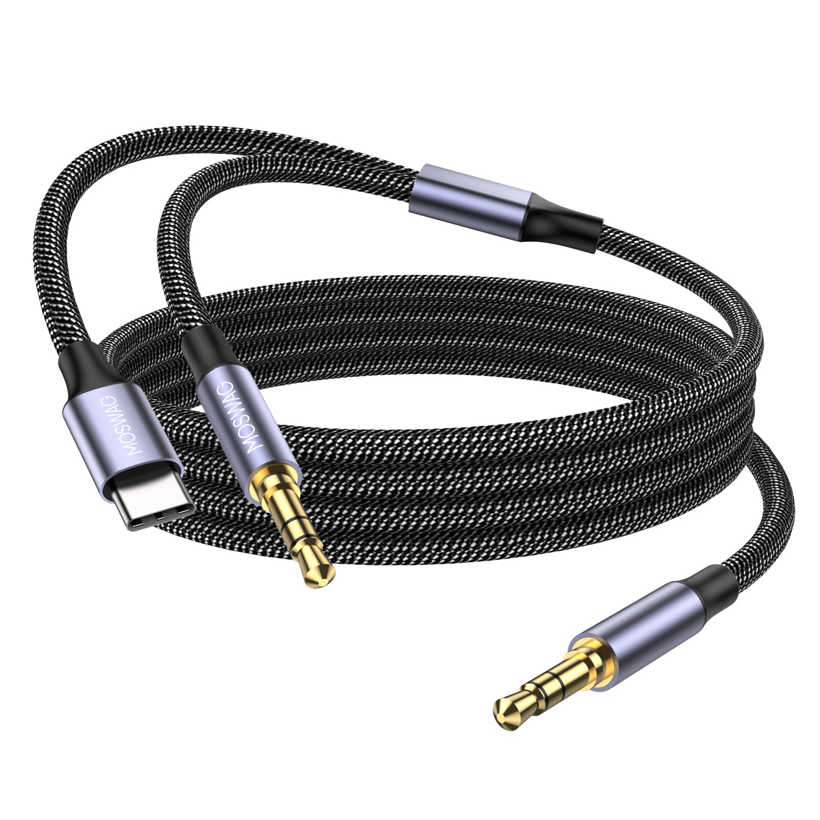 MOSWAG 3.5mm Male to Male Stereo Aux Cord 6.6 Feet/2M with USB C to 3.5mm Audio Aux Jack Cable Compatible with Google Pixel 2 3 XL Moto Z Galaxy Note10+ Huawei HTC