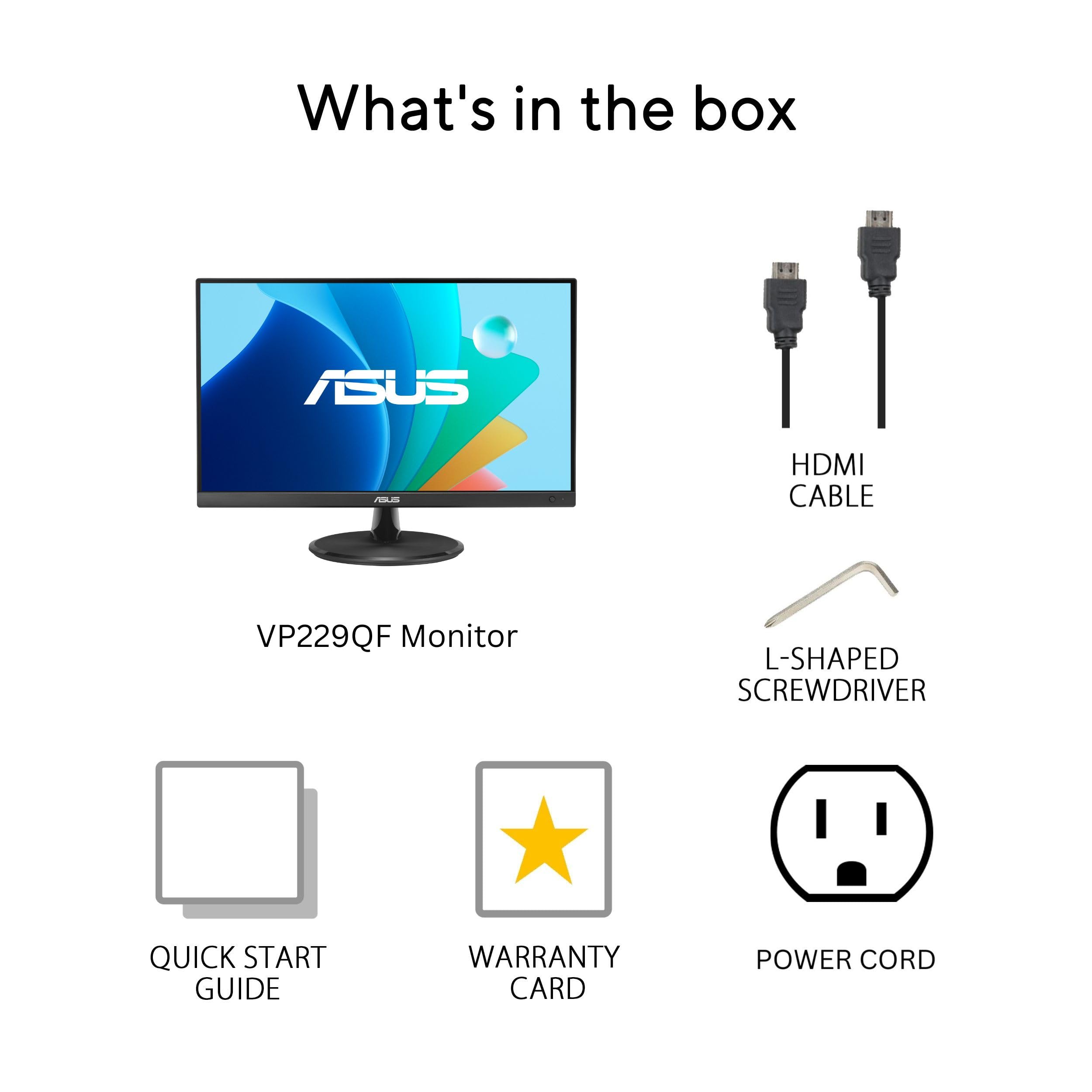 ASUS VP229Q 21.5” Monitor, 1080P Full HD, 75Hz, IPS, FreeSync/Adaptive-Sync, Eye Care, HDMI DisplayPort VGA, Frameless, VESA Wall Mountable BLACK
