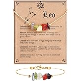MJartoria Natural Stone Zodiac Sign Choker Necklace and Bracelet for Women Horoscope Healing Stone Astrology Jewelry Birthday Gifts (Gold, Leo)