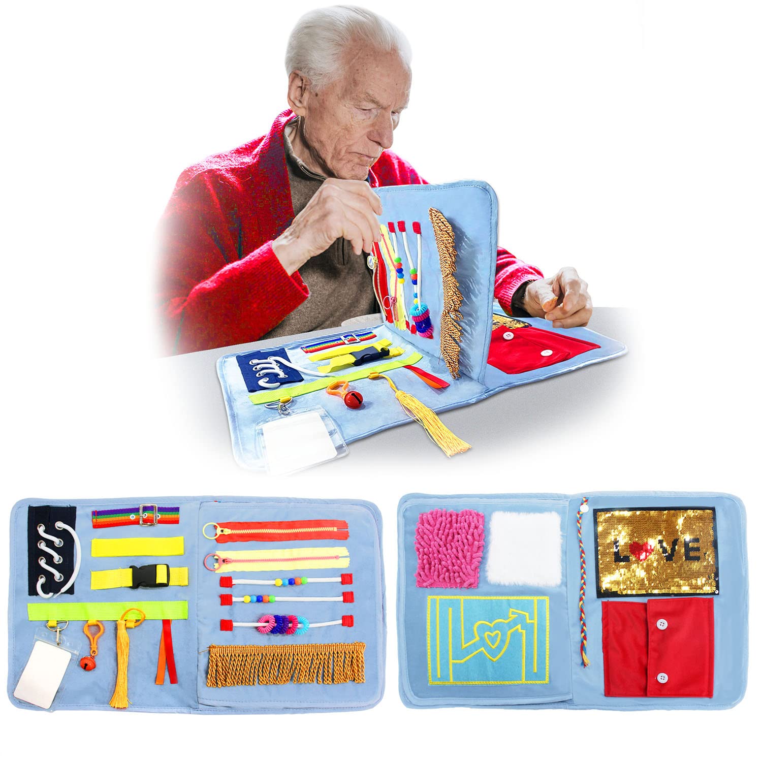 Fidget Blanket for Adults with Dementia, Dementia Activities for Seniors, Alzheimer's and Dementia Therapy Aid Busy Blanket, Anxiety Relief, Sensory Stimulation