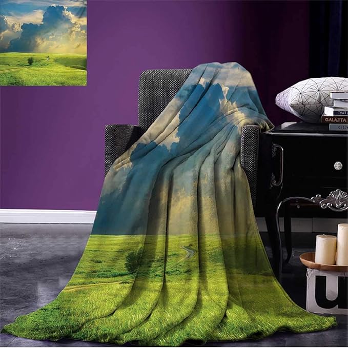 Anniutwo Nature Printed Blanket Summer Landscape with The Grass Road