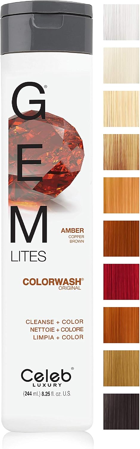 Celeb Luxury Gem Lites Colorwash, Professional Semi-Permanent Hair Color Depositing Shampoo, Amber , 8.25 Fl Oz (Pack of 1)