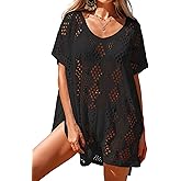 BreathSunny Womens Oversized Crochet Beach Dresses Summer 2026 Scoop Neck Cap Sleeve Bathing Suit Cover Up Mini Dress