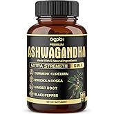 5in1 Premium Ashwagandha Capsules - Added Turmeric, Rhodiola Rosea, Ginger, Black Pepper - 180 Caps for 6 Months