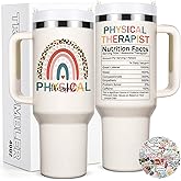 Lifecapido Physical Therapist Gifts, PT 40oz Insulated Tumbler with Stickers, Birthday Christmas PT Month Gifts for Physical Therapists, Creamy