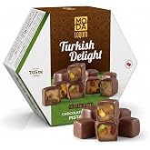 Moda Food Chocolate Covered Turkish Delight Candy (Lokum) &ndash; Vegan Gourmet Chewy Candy &ndash; Honeycomb Gift Box, 7.05 oz (200g), Middle Eastern Sweets (Chocolate Covered Pistachio)