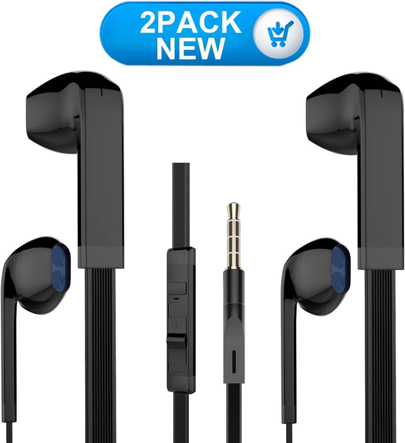 Earbuds, MXditect 2 Pack Headphones with Mic Stereo Earphones for iPhone Android Windows Black