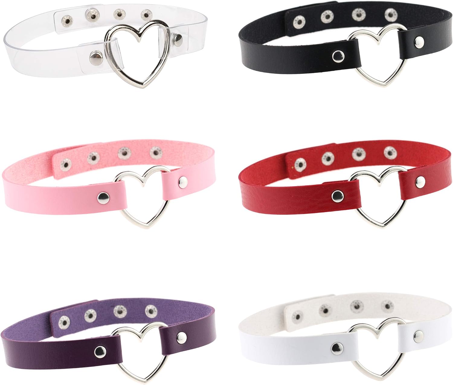 HONGXIN-SHOP Choker Punk Collar Leather Heart Necklace Adjustable Gothic Chain for Women Lady Teens Girls 6 Pack