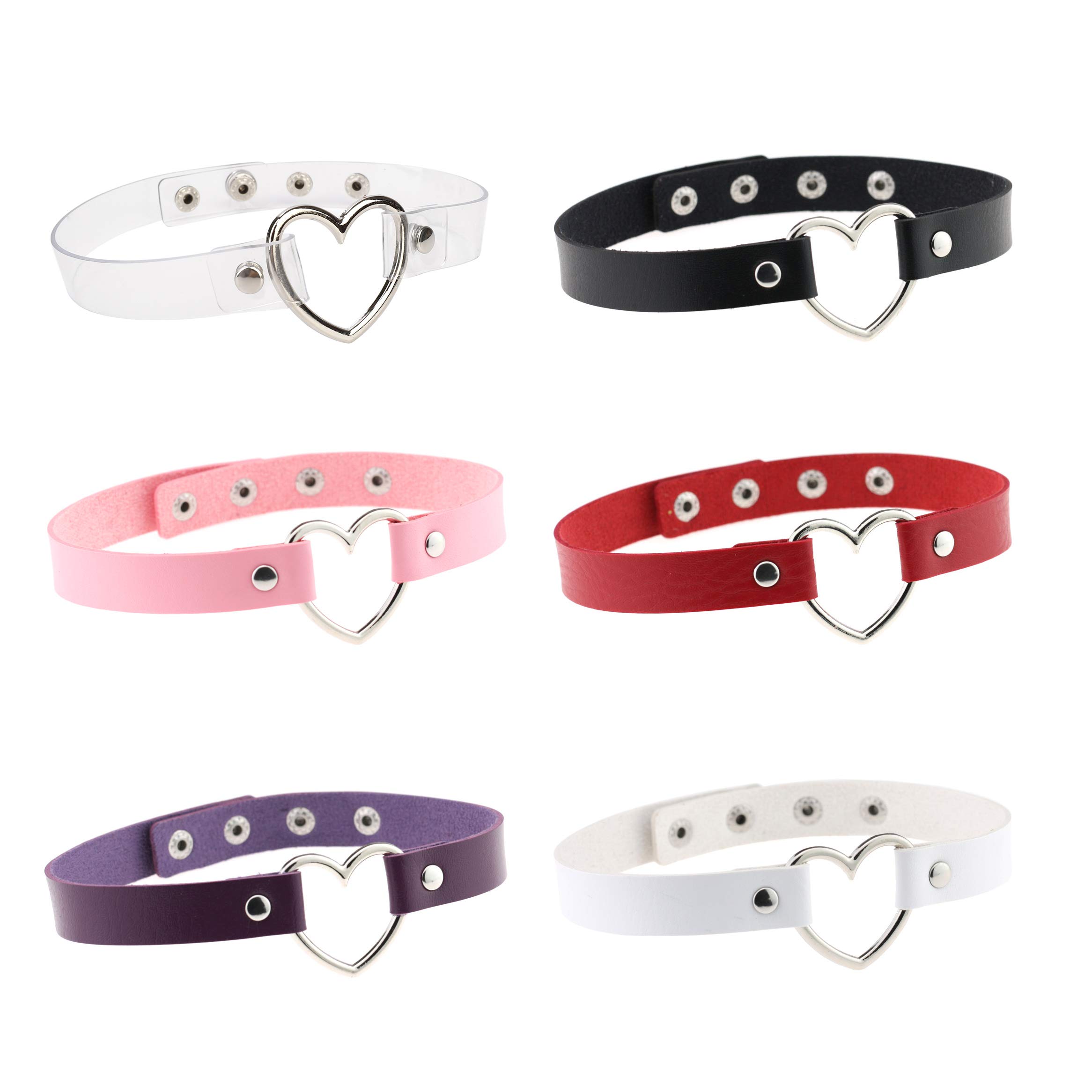 HONGXIN-SHOP Choker Punk Collar Leather Heart Necklace Adjustable Gothic Chain for Women Lady Teens Girls 6 Pack