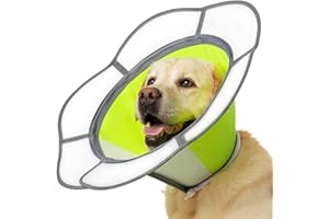 MARIYAGO Soft Dog Cone Collar After Surgery Recovery,Adjustable E-Collar with Removable Shield,Lightweight,Breathable Anti-Licking Protective Cone for Large,Medium,Small Pets (Neon Green, L (Neck:15.5''-19''))