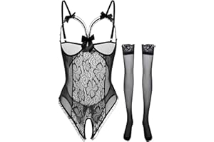 AIBINGGE Lingerie for Women Sexy Teddy One-Piece Lace Babydoll Bodysuit Nightie Plus Size
