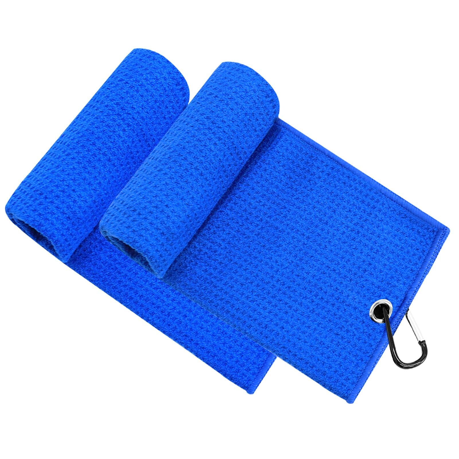 Golf Towels Set for Golf Bags with Clip Tri-fold Waffle 24" X16" Value 2 Pack, Golf Bag Towel with Carabiner Clip for Men Women Fitness Gym Training Color White Black Blue Grey Green (Blue)