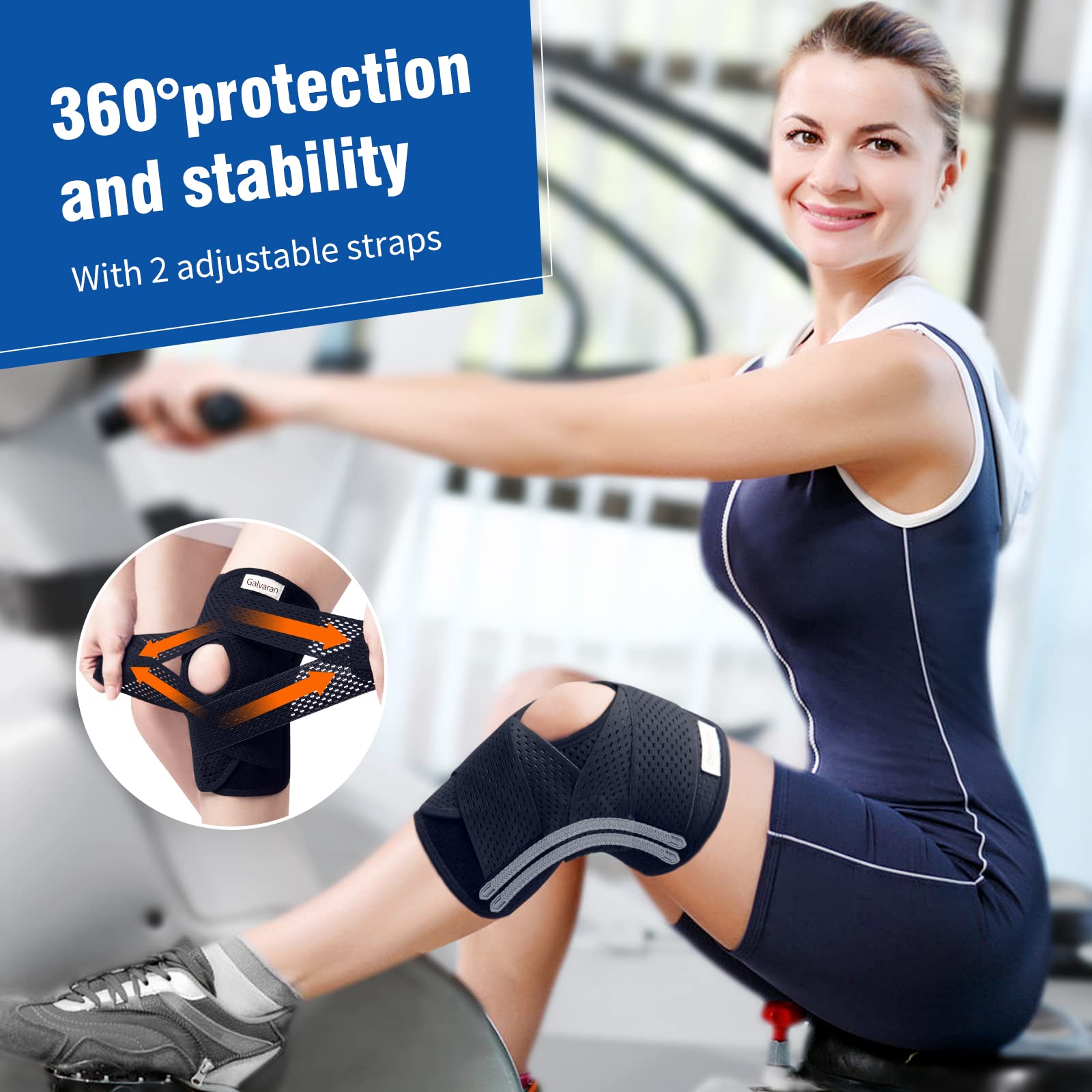 Galvaran Professional Knee Brace for Women & Men Breathable Knee Support with Side Stabilizers, Adjustable knee brace for Meniscus Tear, ACL, MCL Arthritis Knee Pain Relief,Injury Recovery