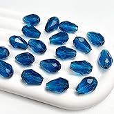 Tingoons 100 PCS 6x8mm Teardrop Crystal Glass Beads Faceted Shape Vertical Hole Loose Glass Beads DIY Handcrafte Bracelet Necklace Earring Jewelry Making(Peacoca Blue)