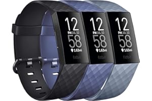 MELIYA Pack 3 Silicone Bands for Fitbit Charge 4 / Charge 3 / Charge 3 SE Replacement Wristbands for Women Men Small Large(Without Tracker) (Large: for 7.1"-8.7" Wrists, Black+Navy Blue+Slate Grey)
