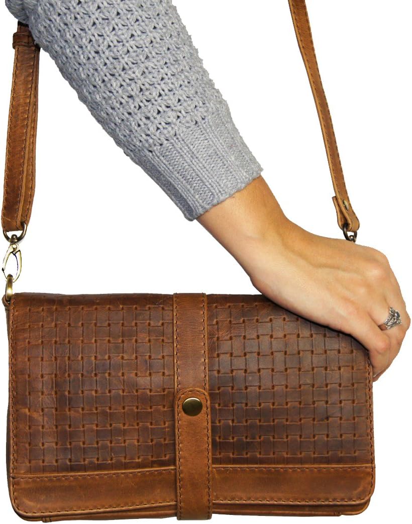 Clutch Abendtasche KAMELIE F uuml r Damen Aus Braunem Bio Woven Leder