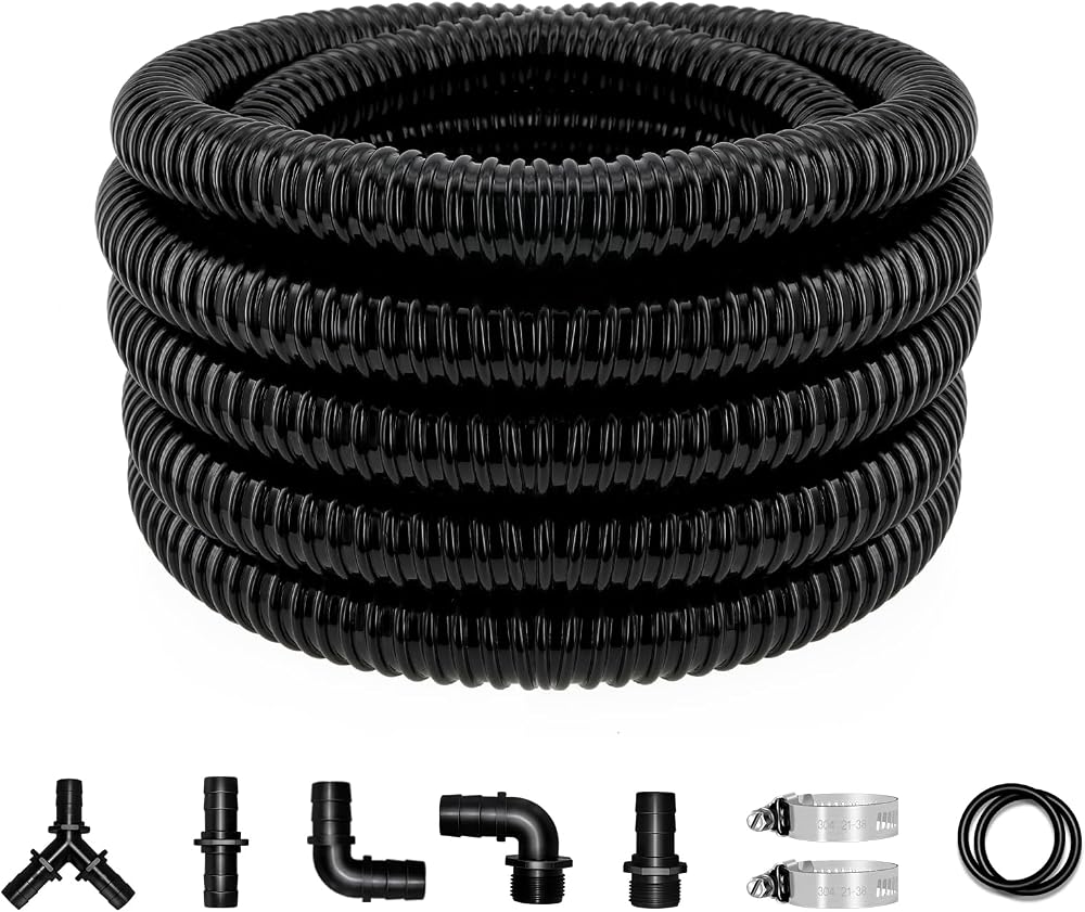 Longrun 25mm Pond Hose 1in Corrugated 6.2m with Clamps Fittings Kit