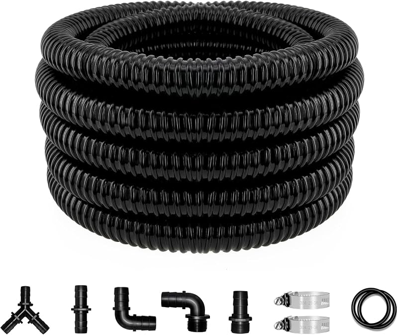 Longrun 25mm Pond Hose 1in Corrugated 6.2m with Clamps Fittings Kit