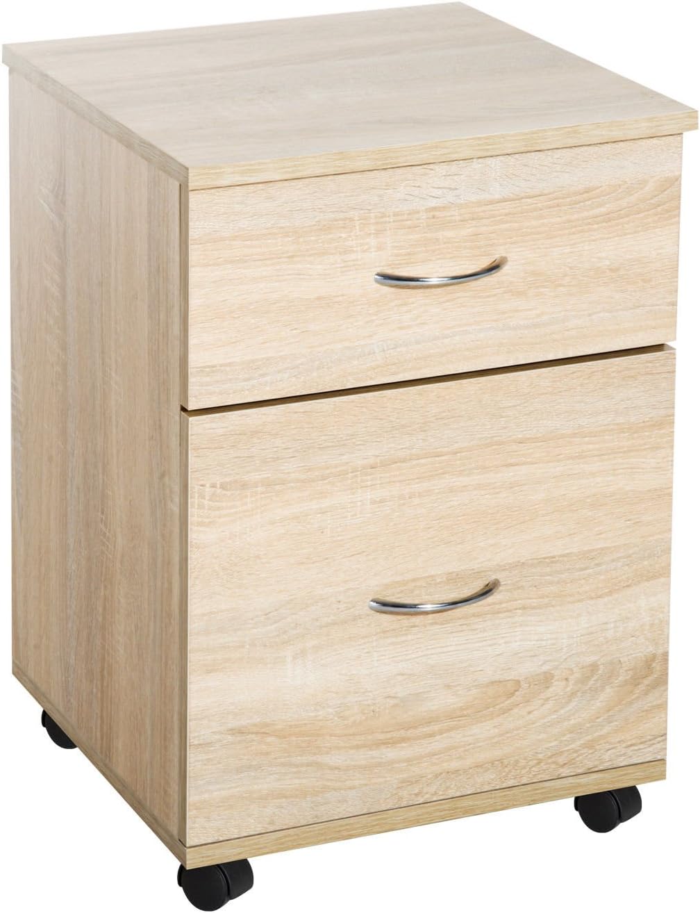 Homcom Filing Cabinet Cupboard Storage W Two Drawers Table Storage Box With Wheels Oak Amazon Co Uk Kitchen Home