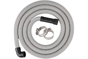 Dishwasher Drain Hose, 1Plusselect 8FT Universal Replacement Discharge Dishwasher Extension Fit 5/8 Inch, 7/8 Inch or 1 Inch OD Drain Outlet 90 Degree Rubber Elbow for Dishwasher & Other Applications
