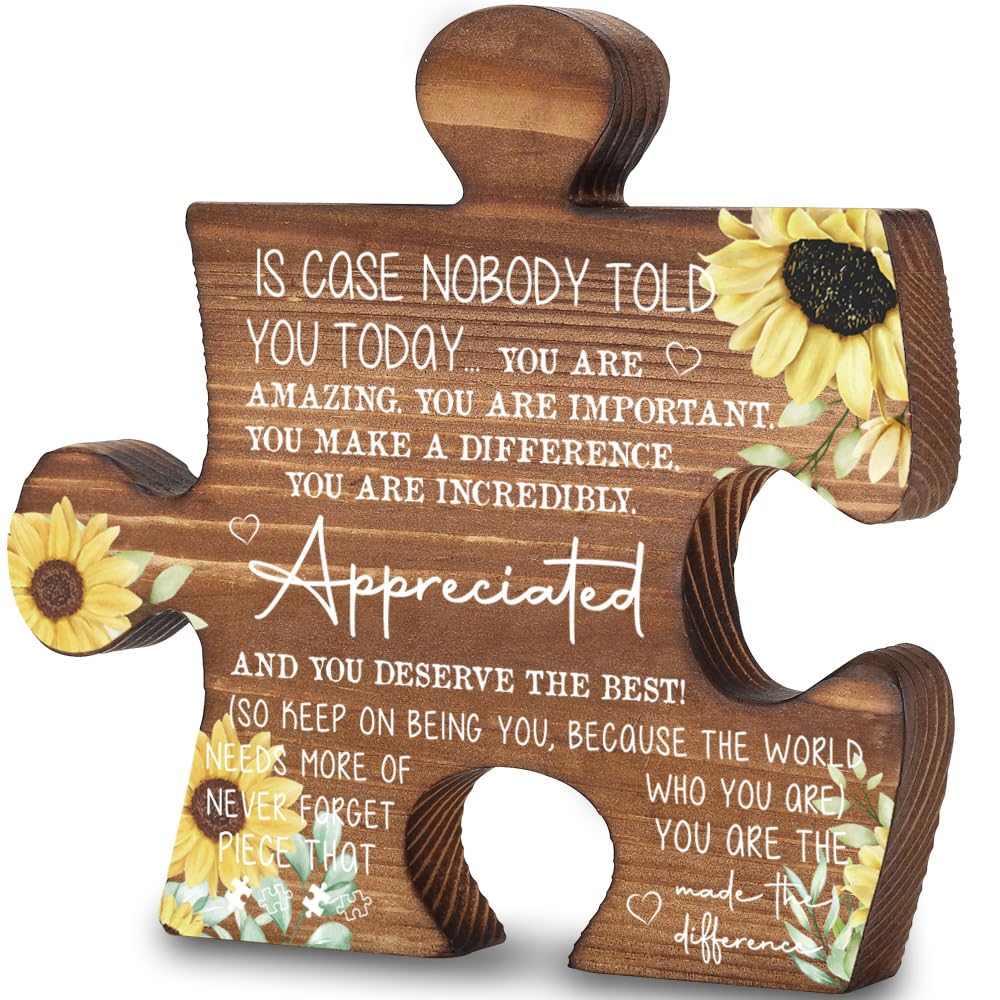 Photo 1 of "You Are Amazing" Inspirational Gift – "You Make a Difference", Motivational Puzzle Piece, Thank You Gift, Sunflower Wooden Plaque, 5.5x5.2 Inch,XXK7