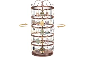 MODOWEY 5 Tiers Metal Rotating Earring Holder Organizer Stand Adjustable Display Tree, 220 Holes Large Carousel Rack for Stud Hoop Pierced Dangling Women Girls, Perfect View for All Earrings(Bronze)