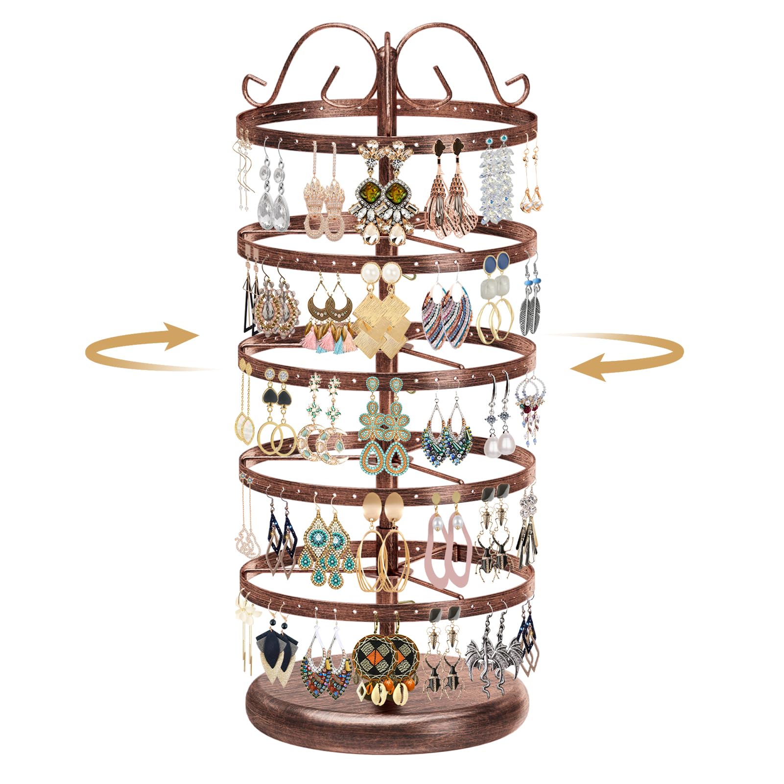Photo 1 of MODOWEY 5 Tiers Metal Rotating Earring Holder Organizer Stand Adjustable Display Tree, 220 Holes Large Carousel Rack for Stud Hoop Pierced Dangling Women Girls, Perfect View for All Earrings(Bronze)