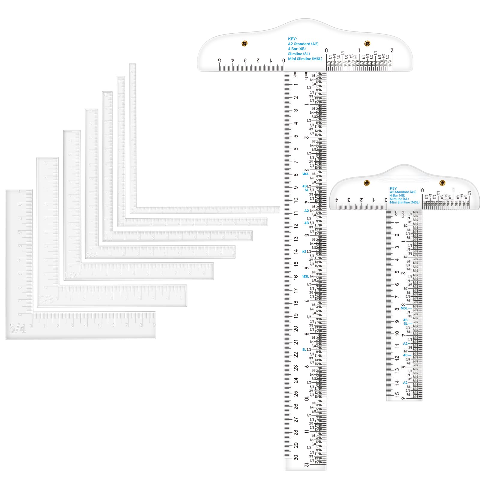 OTCRAFT 9 Pcs/Set Creative Positioning Pieces Card Corners Helpers with 6"/12" Clear Acrylic T-Square Ruler Stamping Corners Paper Craft Supplies Scrapbooking Tools for Paper Craft Card Making