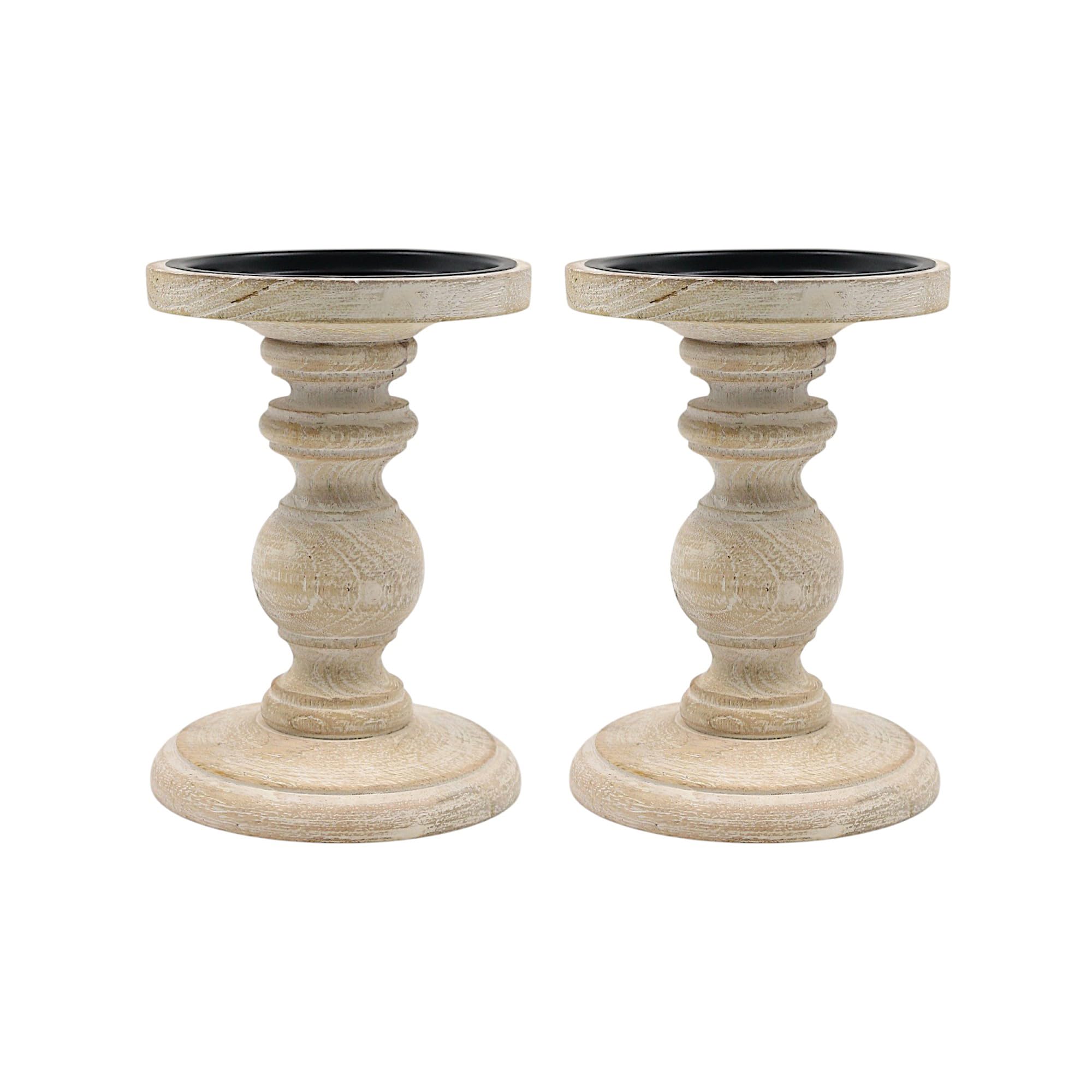Hosley Set of 2 White Wooden Pillar Candle Holder Country Style 7 Inch High Ideal Gift for Wedding Party Special Occasion or as a Candle Holder