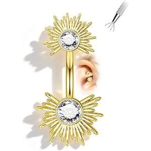 COCHARM Dainty Sun Rook Earring - Cute 16g 6mm 8mm Rook Piercing Jewelry | Hypoallergenic/Attach Ball Grabber Tool,Easy to Sc