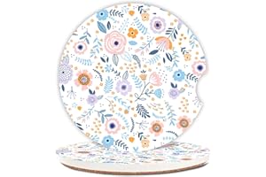 ADASTRAH Pink Flowers Car Coasters for Drinks Absorbent,2 Pack Cup Holders,2.56" Ceramic Stone & Non-Scratch Cork Base Coasters,Auto Accessories for Women & Men.