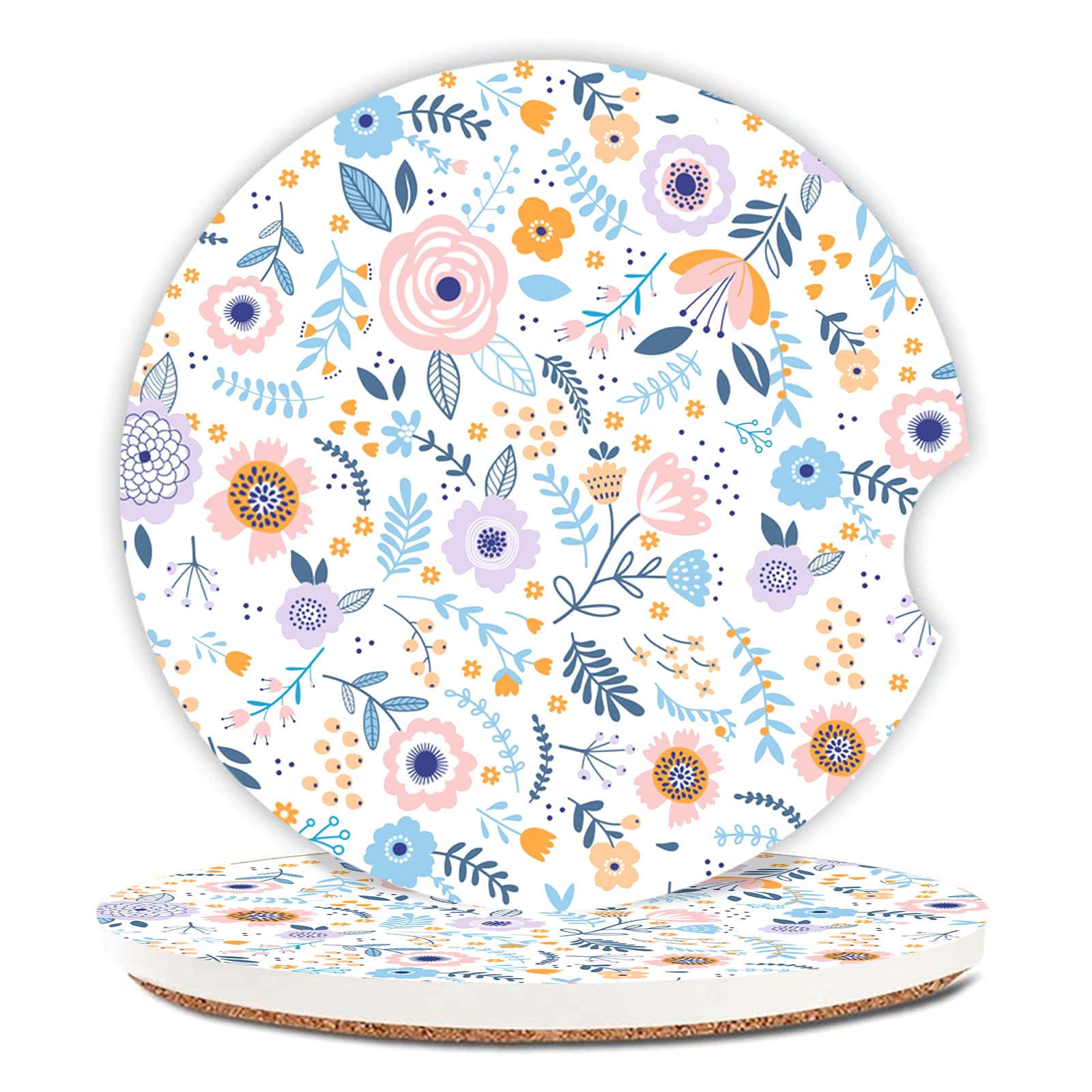 Photo 1 of Pink Flowers Car Coasters for Drinks Absorbent,2 Pack Cup Holders,2.56" Ceramic Stone & Non-Scratch Cork Base Coasters,Auto Accessories for Women & Men.