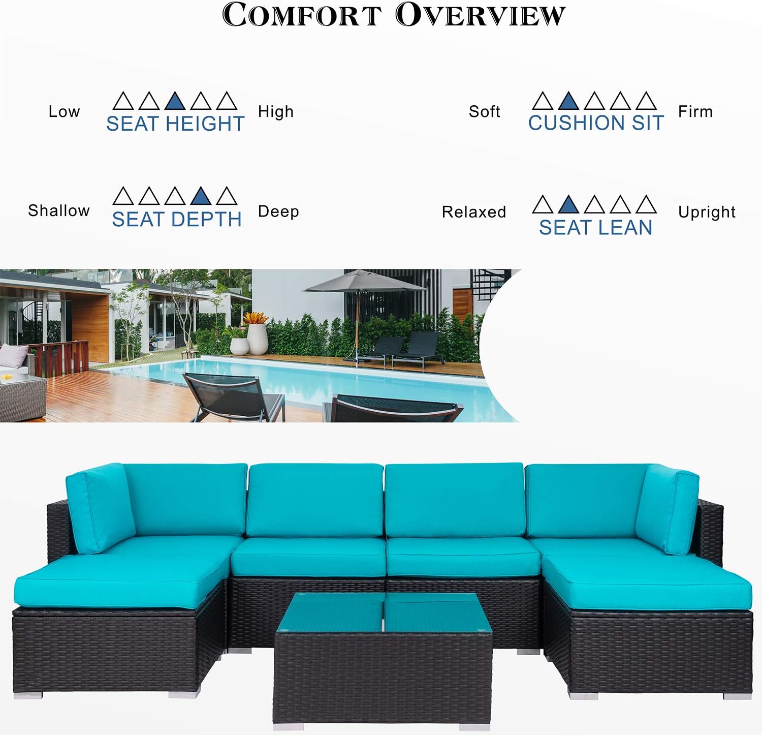 Shintenchi 7 Pieces Outdoor Patio Furniture Sets, All Weather PE Wicker Rattan Patio Conversation Sofa Set Tea Table&Ottoman &Washable Cushions for Backyard Lawn Garden (Blue) : Garden & Outdoor