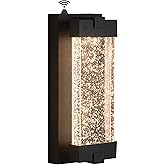 Elimegan Black Wall Sconce with K9 Crystal Bubble and Dusk to Dawn Sensor, Exterior LED Wall Mounted Light, Modern Porch Lant