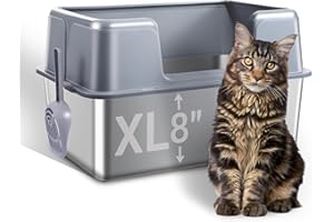 ZOZOO Stainless Steel Cat Litter Box with Lid, 23.7" L x 15.8" W x 13.8" H XL Metal Kitty Litter Box for Big Cats, High Sided Enclosure, Non-Sticky, Anti Urine Leakage, Easy Cleaning