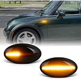Sequential LED Side Marker Lights for 2002-2006 Mini Cooper R50 R52 R53 | Hatchback Coupe Convertible Front Fender Dynamic Amber Turn Signal Blinker Lamps Assembly, Smoked Lens, Plug and Play, 2PC