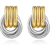 Gold Earrings for Women, 14K Gold Plated Hypoallergenic Statement Knot Chunky Gold Earrings Lightweight Chunky Jewelry for Women