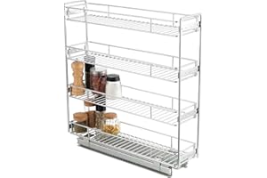OCG 4-Tier Pull Out Kitchen Cabinet Spice Rack Holder (8" W x 21" D), Slide Out Slim Wire Baskets for Narrow Space Organizati
