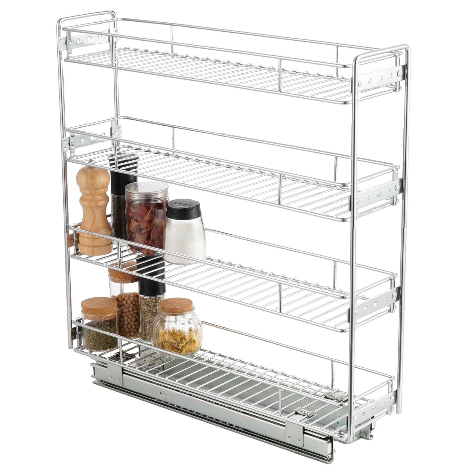 Photo 1 of OCG 4-Tier Pull Out Kitchen Cabinet Spice Rack Holder Shelves (5" W x 21" D), Slide Out Slim Storage Wire Baskets for Storage Organization, Narrow Pull Out Storage for Narrow Space
