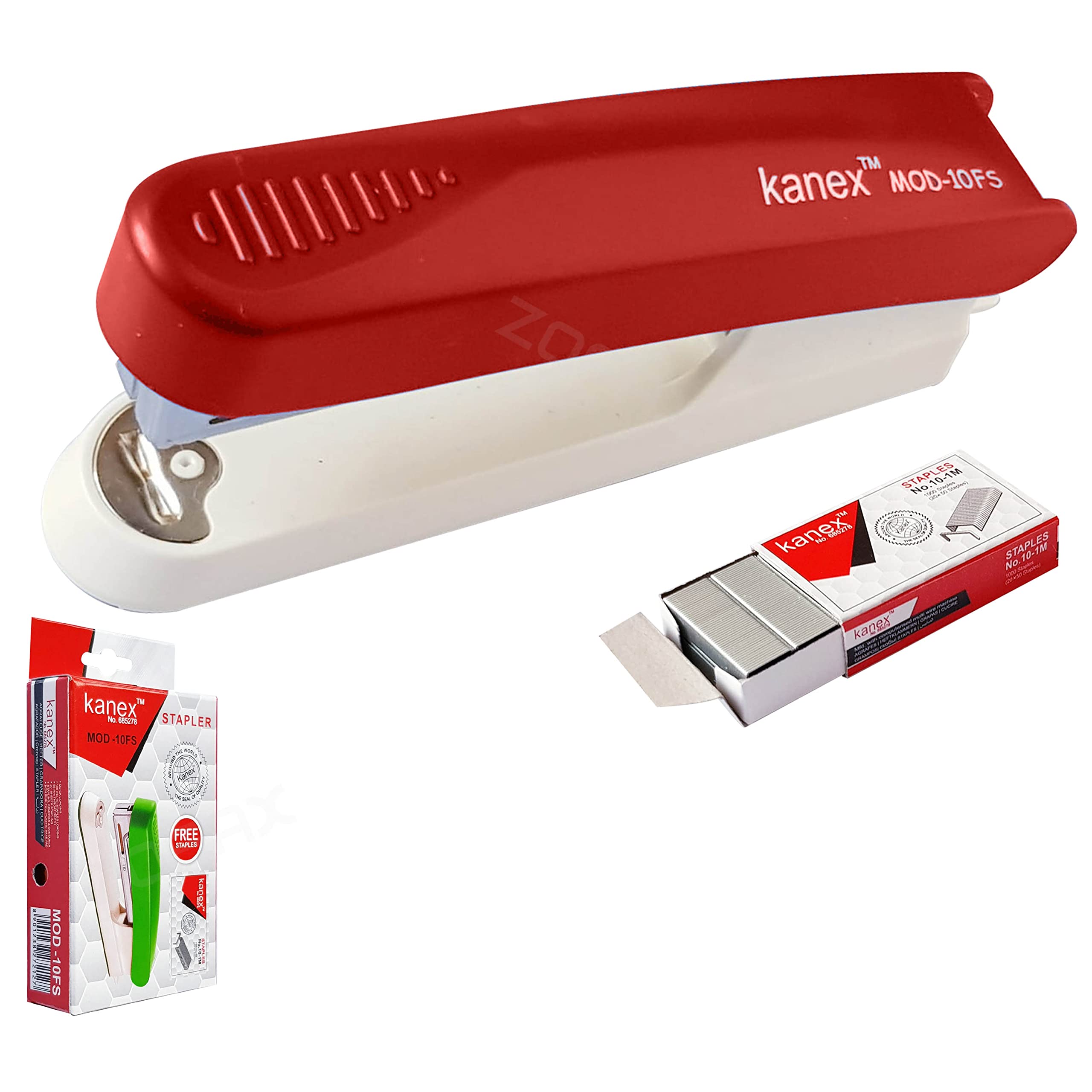ZMOD10FS Desktop Stapler with Staple Remover, RED Body + 1000 Staples, 20 Sheets Stapling, Reload Indicator, No - 10 Staples, iZOFAX Black Ball Pen
