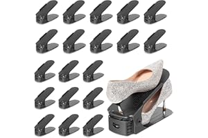 TOPNEW 20 Pack Shoe Slots Organizer Shoe Stacker for a Pair of Shoes 4 Levels Adjustable 50% Shoe Space Saver Double Layer Shoe Rack Organizer for Closet (Black)