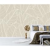 TUNDJ Tropical Palm Leaf Beige Wallpaper Mural Peel and Stick 82"x57" | Botanical Leaf Pattern Art Self Adhesive Wall Mural f