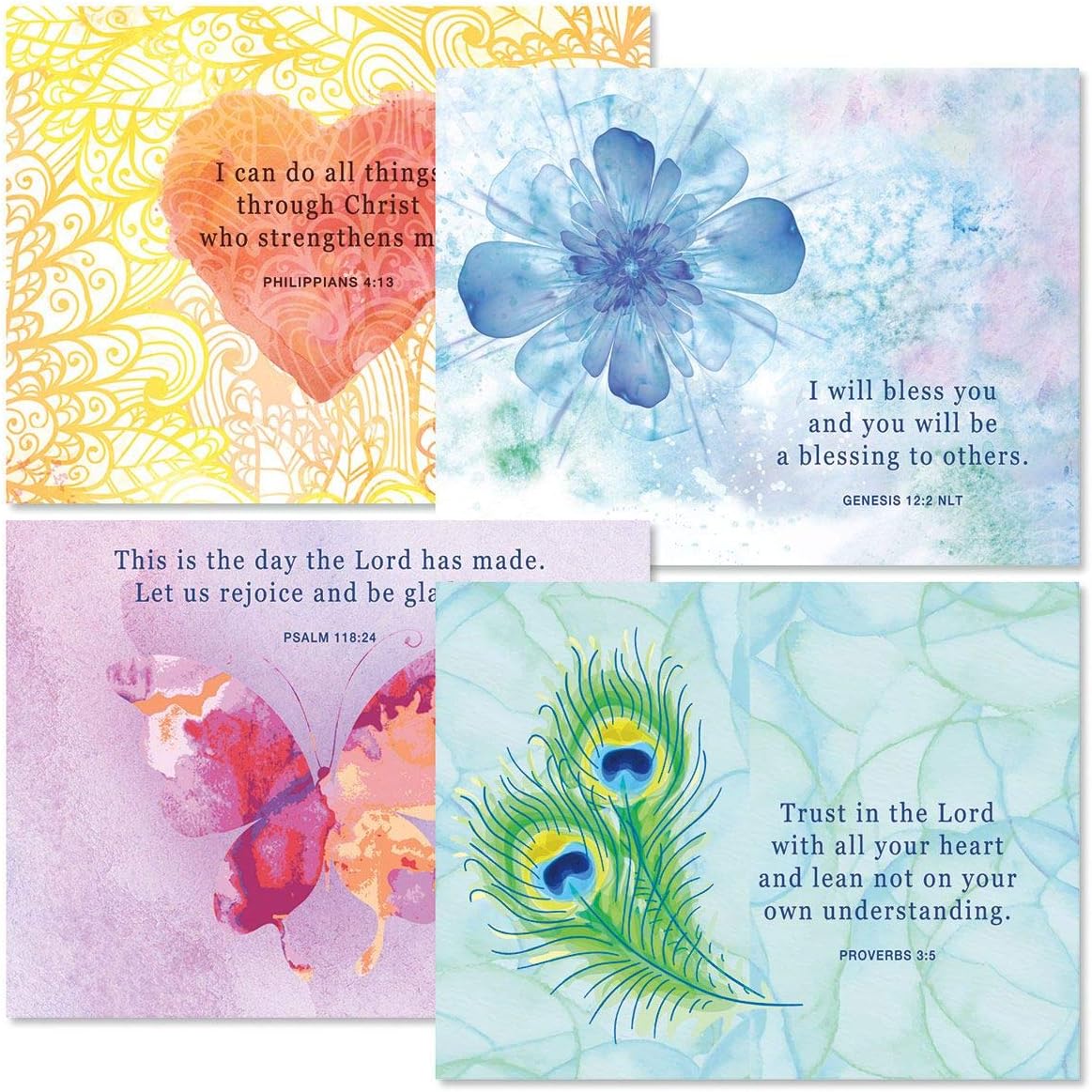 Amazon Com Bright Watercolor Note Cards With Scripture Set Of 12 4 1 4 By 5 1 2 Faith Note Cards Office Products