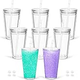 Maucircol 16 Oz Acrylic Kids Snowglobe Tumbler, 8 Pack Pre-Drilled Double Wall Plastic Snow Globe Cup for Glitter Snow Globe Diy