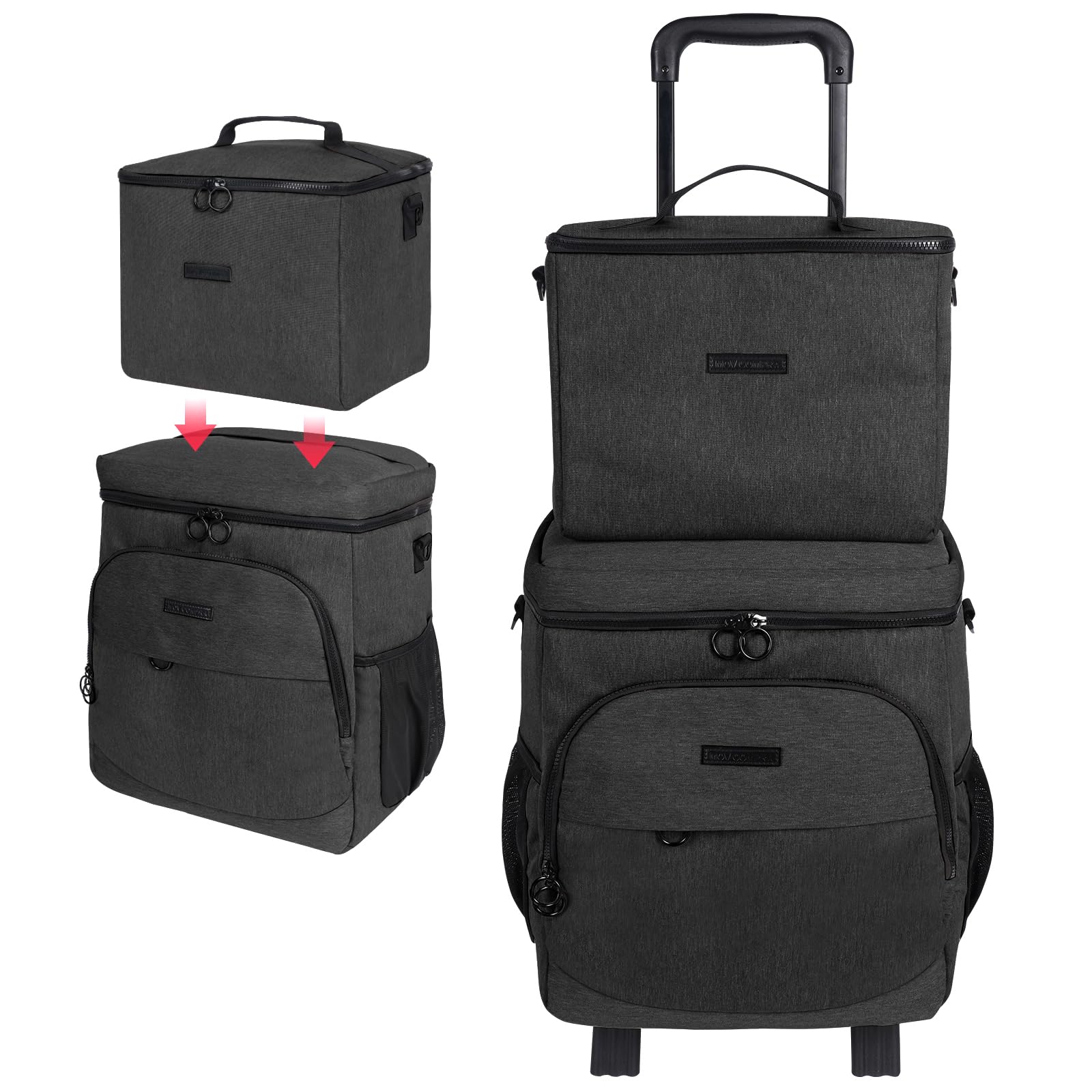 Photo 1 of Cooler Bag Wheeled Double?Large Removable Insulated Rolling Cooler Collapsible Leakproof Portable Ice Packs for Camping Picnic Beach Travel?Black?