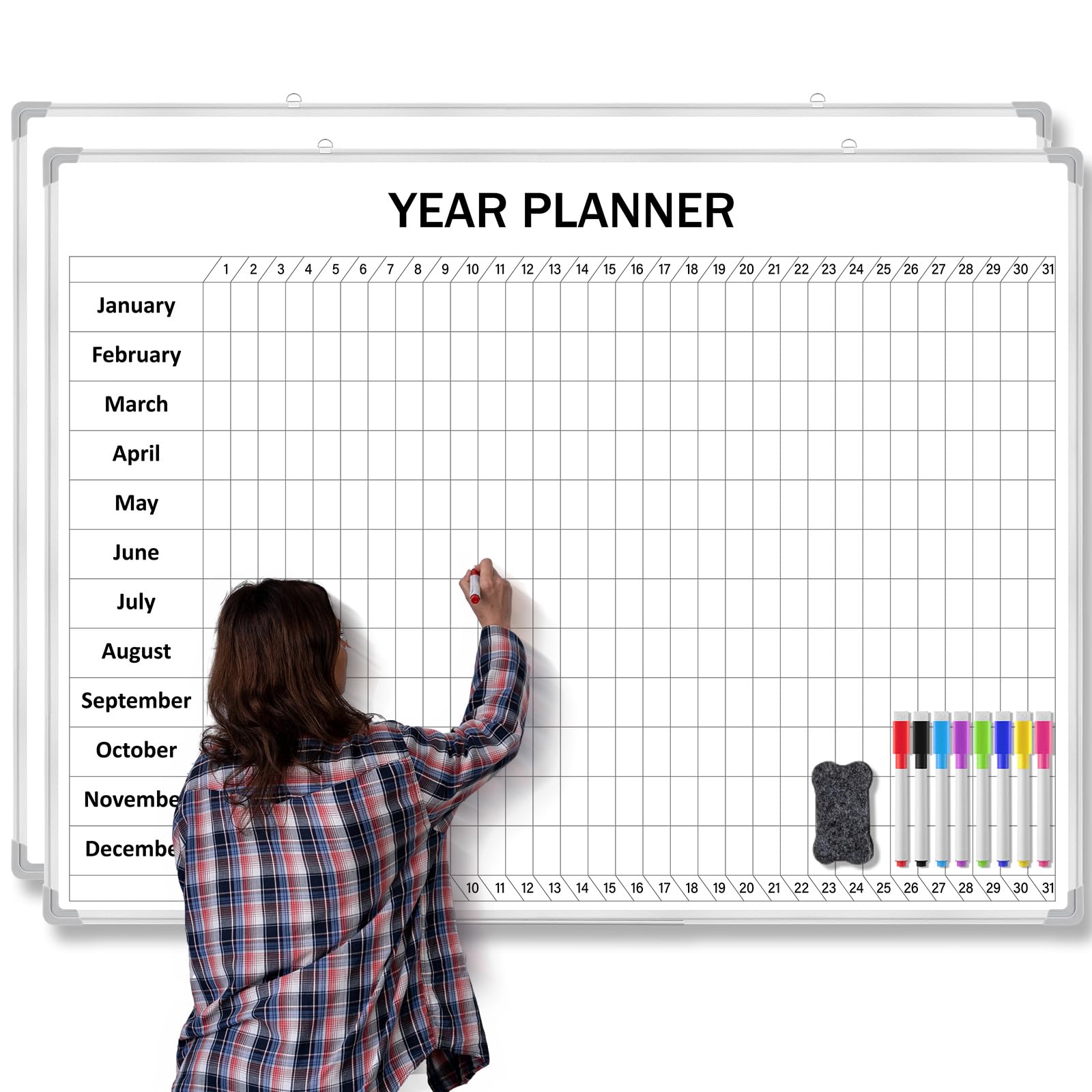 Photo 1 of ***MINOR DAMAGE*** Lincia Extra Large 48" x 36" Magnetic Vertical Year Planner Dry Erase Calendar 2026 for Wall Undated Dry Erase Wall Calendar Planner Aluminum Frame Whiteboard for Home Office Projects